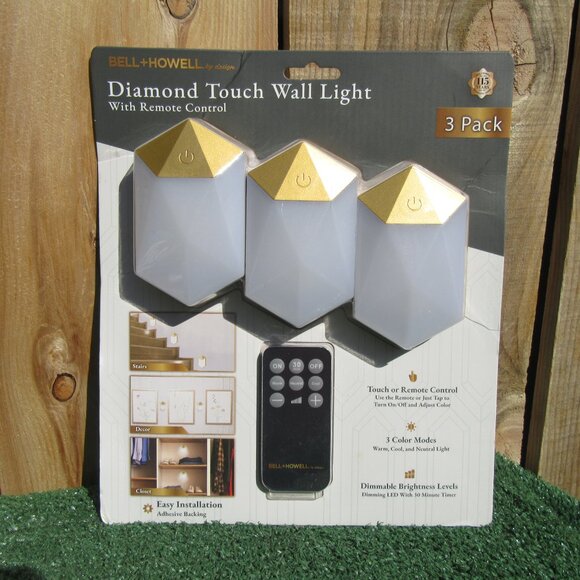 2 Brand New Bell & Howell Gold Diamond Touch Remote Control Wall Light 3 Packs - Picture 2 of 6